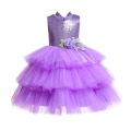 KLS007 Princess Flower Girls Dresses Shinny Sequins 3 layers Tulle Puffy Girls Dresses Big Bow Performance Piano Dress 2-12yrs